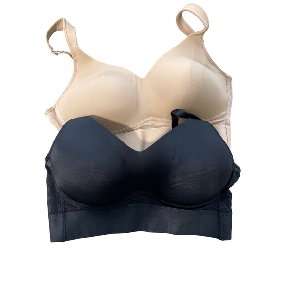Rhonda Shear 2 Pack Molded Cup Bra with Wrap Back Size Large Black Beige 582.9 - Picture 2 of 9